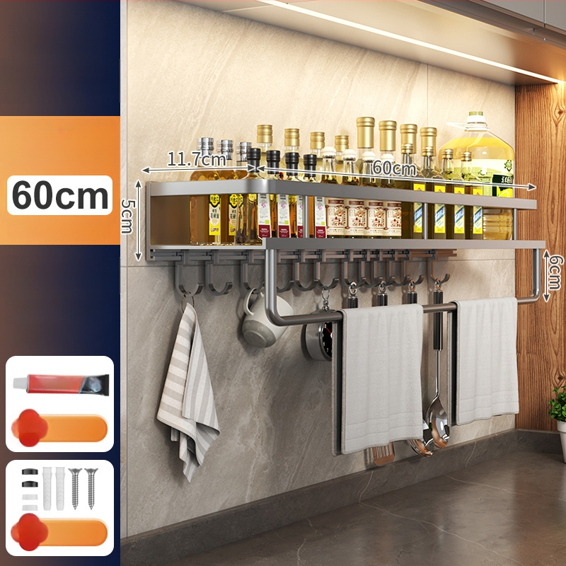 Kuchynský stenový regál zo Space hliníka, multifunkčný s držiakom na nože (bez montáže)