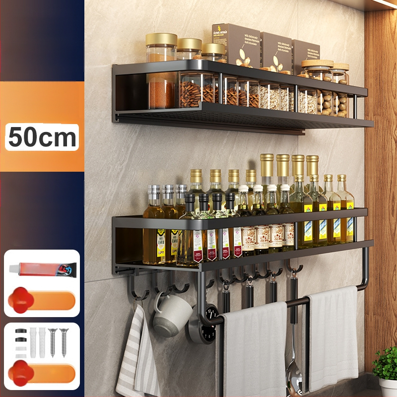 Kuchynský stenový regál zo Space hliníka, multifunkčný s držiakom na nože (bez montáže)