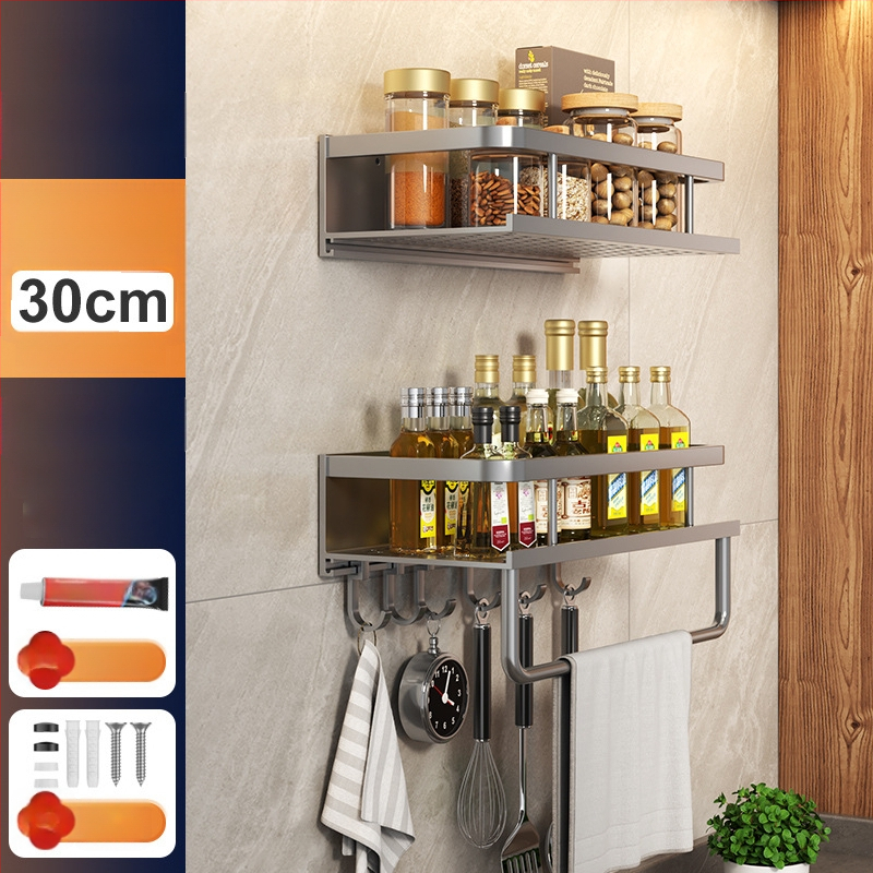 Kuchynský stenový regál zo Space hliníka, multifunkčný s držiakom na nože (bez montáže)