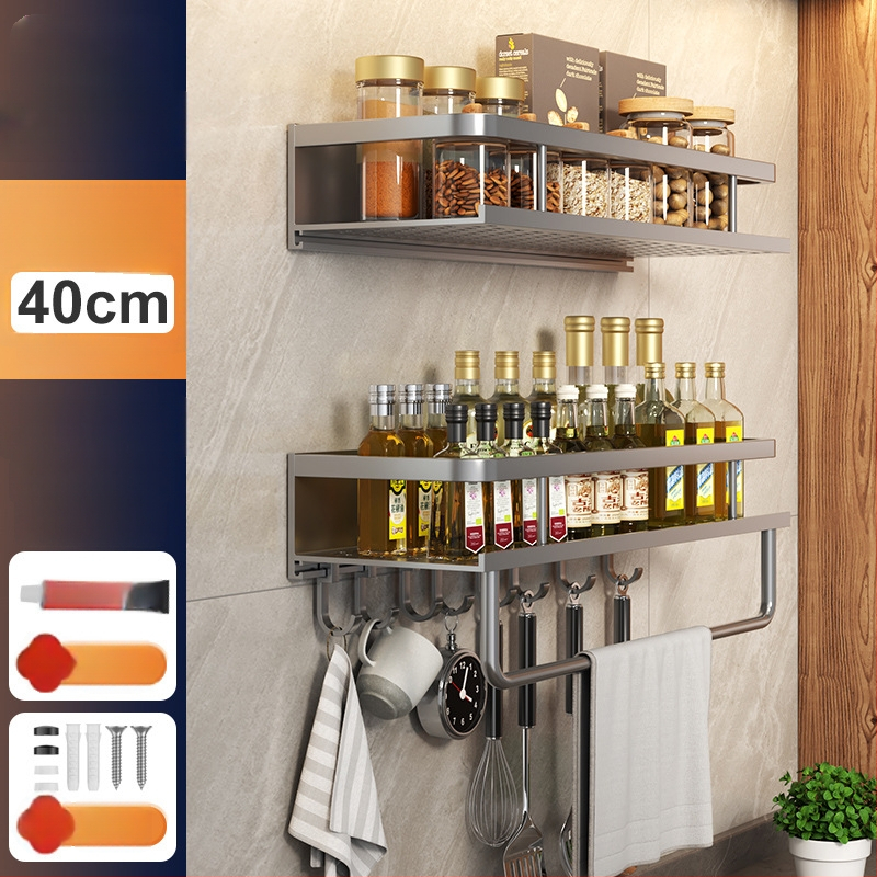 Kuchynský stenový regál zo Space hliníka, multifunkčný s držiakom na nože (bez montáže)