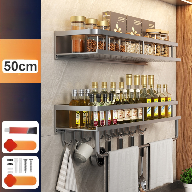 Kuchynský stenový regál zo Space hliníka, multifunkčný s držiakom na nože (bez montáže)