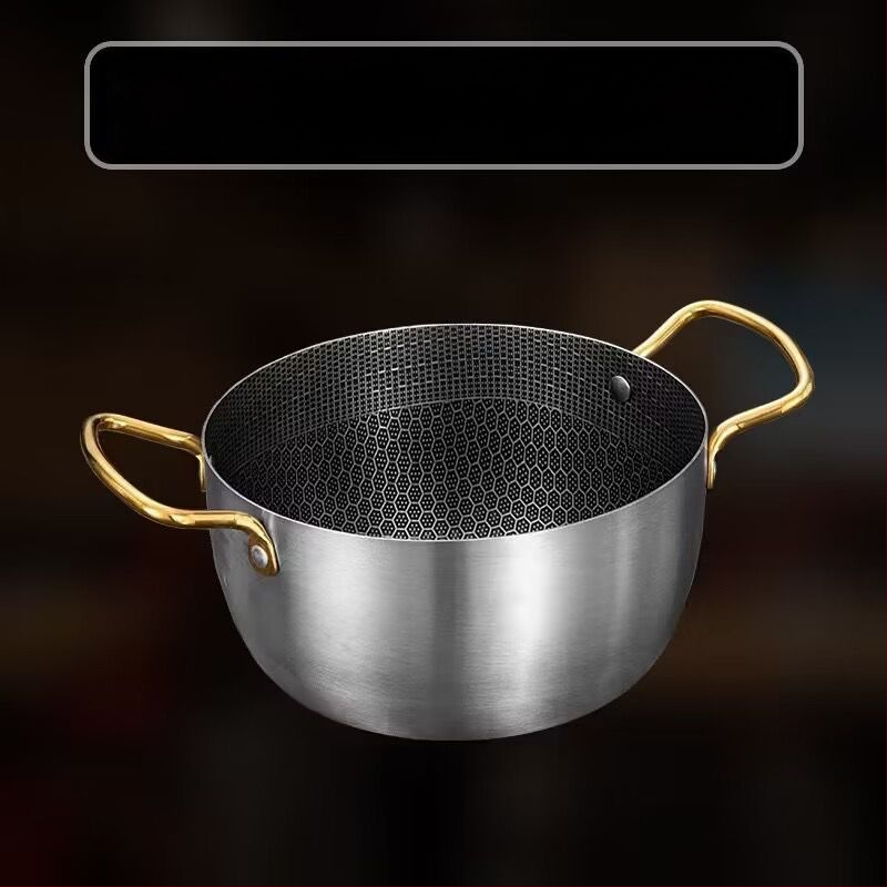 Nerezová polievková kastrola s nepriľnavým povrchom, s dvojitými uchami a textúrou medovej bunky, kompatibilná s indukčnou doskou a plynovým sporákom