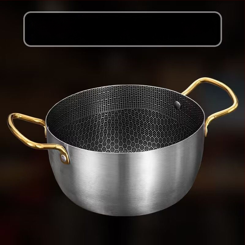 Nerezová polievková kastrola s nepriľnavým povrchom, s dvojitými uchami a textúrou medovej bunky, kompatibilná s indukčnou doskou a plynovým sporákom