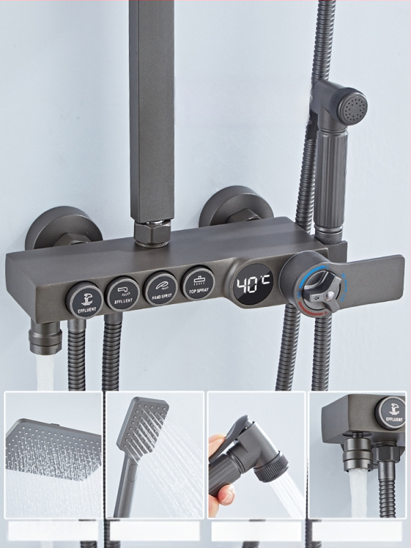 Set sprchovej hlavice s horným prúdom, mosadz, ovládanie teploty s digitálnym displejom, konštantná teplota, nástenná montáž