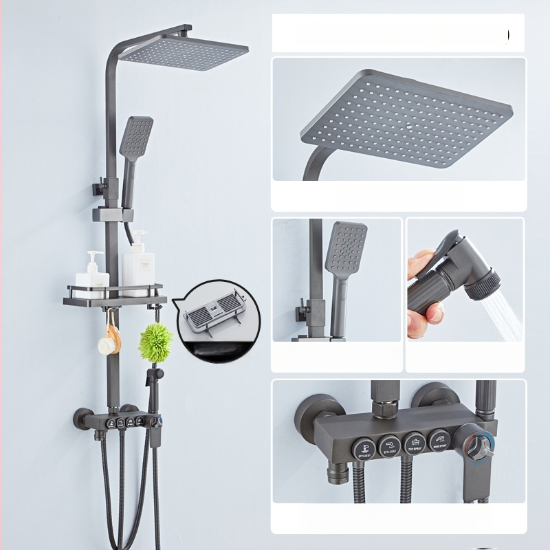 Set sprchovej hlavice s horným prúdom, mosadz, ovládanie teploty s digitálnym displejom, konštantná teplota, nástenná montáž