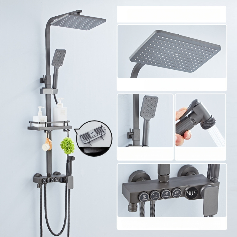 Set sprchovej hlavice s horným prúdom, mosadz, ovládanie teploty s digitálnym displejom, konštantná teplota, nástenná montáž