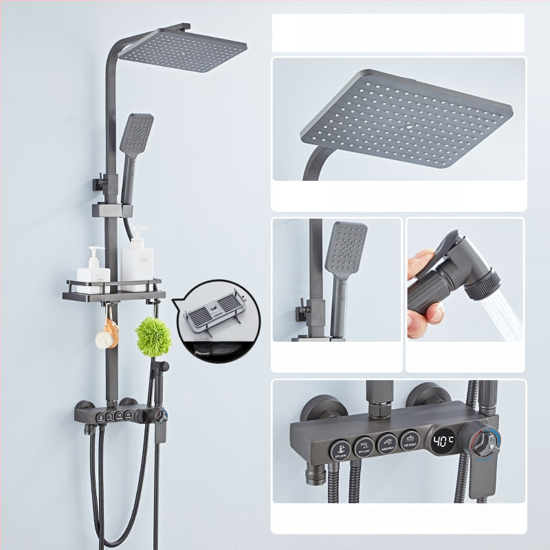 Set sprchovej hlavice s horným prúdom, mosadz, ovládanie teploty s digitálnym displejom, konštantná teplota, nástenná montáž