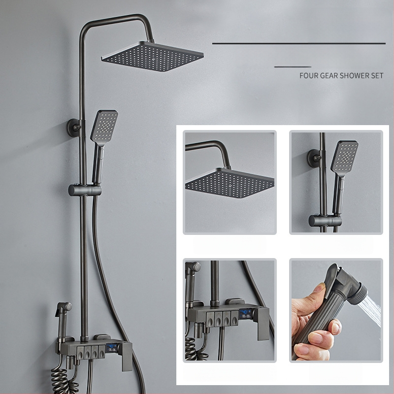 Set sprchovej hlavice s horným prúdom, mosadz, ovládanie teploty s digitálnym displejom, konštantná teplota, nástenná montáž