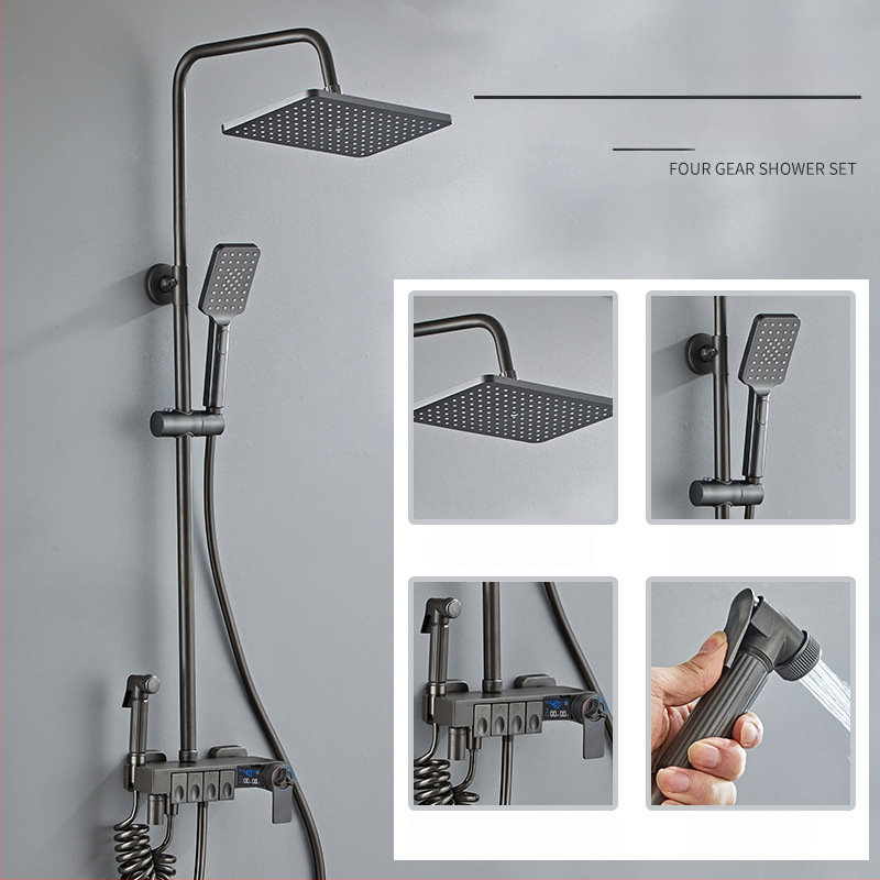 Set sprchovej hlavice s horným prúdom, mosadz, ovládanie teploty s digitálnym displejom, konštantná teplota, nástenná montáž