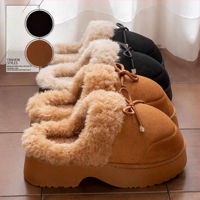 Moteriškos šlepetės su dirbtinio zomšos viršutine dalimi, uždaras pirštas, vidinis pūkų pamušalas, PVC padas žiemai ir rudeniui