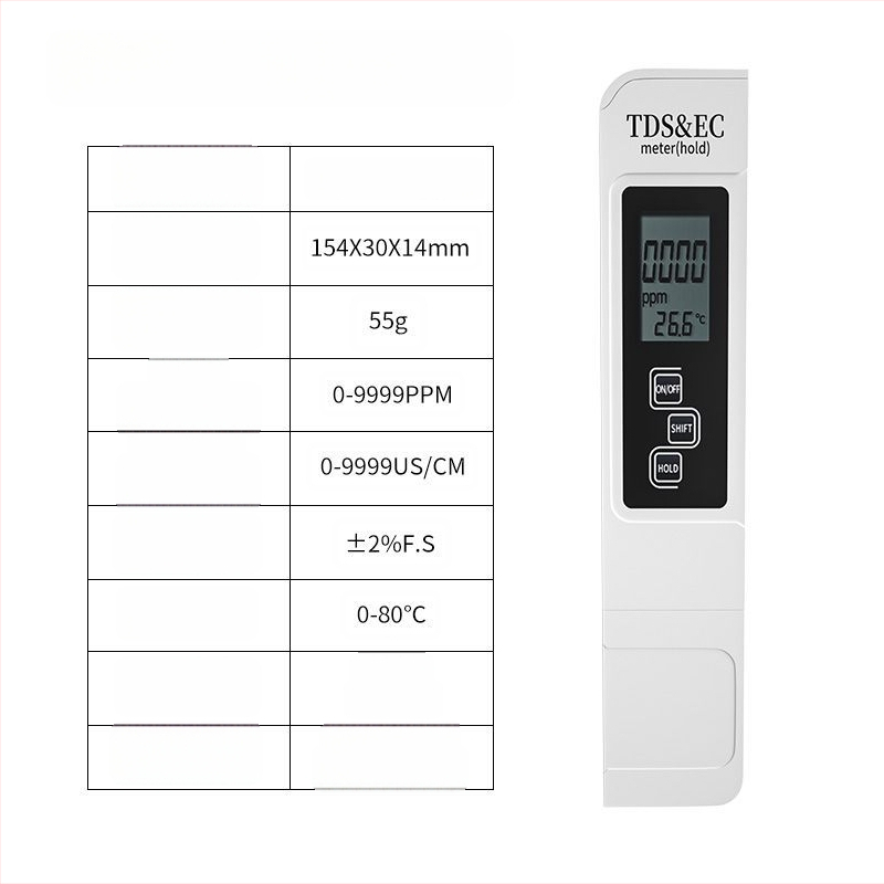 Five man Prenosný analyzátor kvality vody – Tri v jednom: teplota, EC (vodivosť) a TDS – Model 1