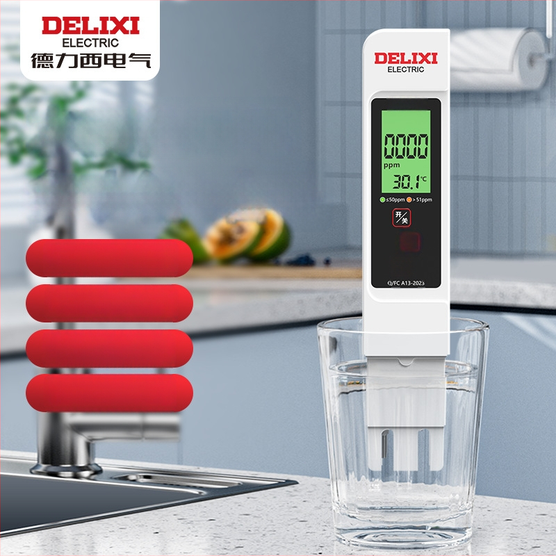 Delixi DLX-GM766 Prenosný analyzátor kvality vody – TDS merač pre vodu z kohútika a pitnú vodu, rozsah merania 0-9990 ppm, presnosť ±2% FS, napájanie 3V