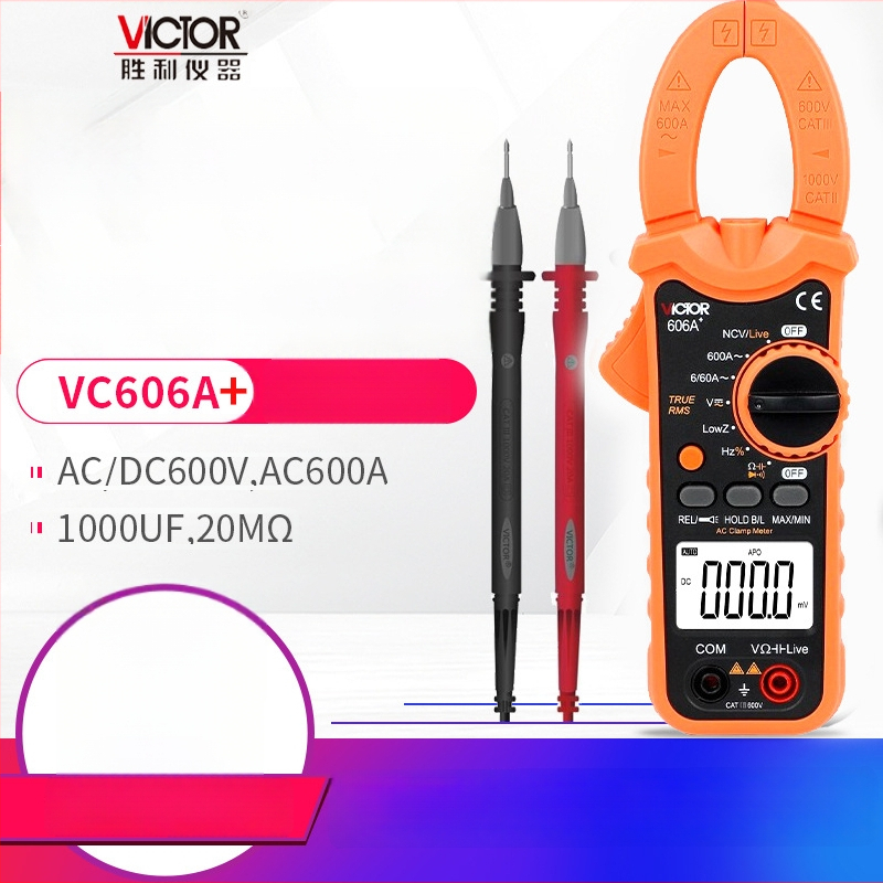 Digitálny klešťový merací prístroj VC606A/B/G/H6016C/610B/A – rozsah 600 A, číslicový displej, ampermeter a meranie kapacitancie