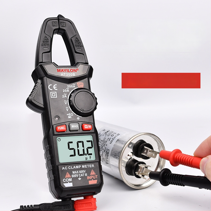Mai Yilong digitálny klampmetr HT200A/HT200B: napätie 0–750 V, prúd do 600 A, odpor 40 mΩ, otvor čeľuste 25 mm