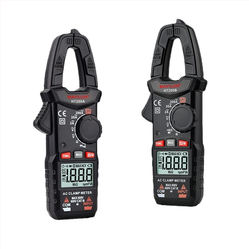 Mai Yilong digitálny klampmetr HT200A/HT200B: napätie 0–750 V, prúd do 600 A, odpor 40 mΩ, otvor čeľuste 25 mm