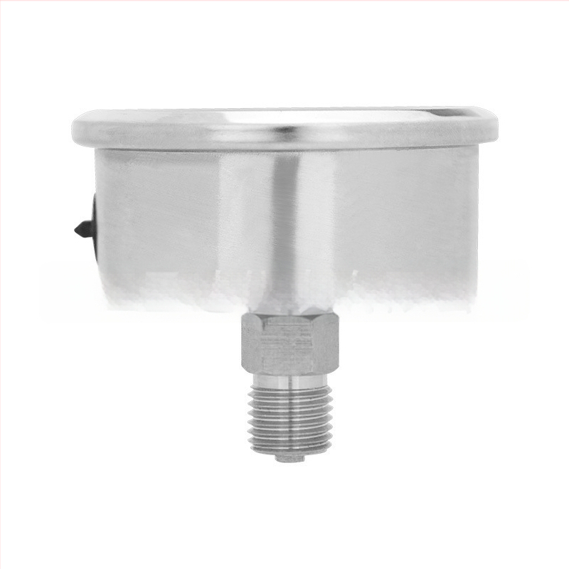 Panelový tlakomer z nehrdzavejúcej ocele, nárazuvzdorný, model YN60ZBF, závitové pripojenie, presnosť 2.5, teplotný rozsah prostredia -40 až 200 °C