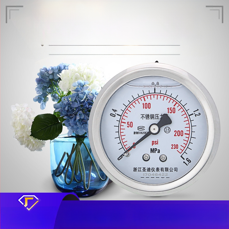 Panelový tlakomer z nehrdzavejúcej ocele, nárazuvzdorný, model YN60ZBF, závitové pripojenie, presnosť 2.5, teplotný rozsah prostredia -40 až 200 °C