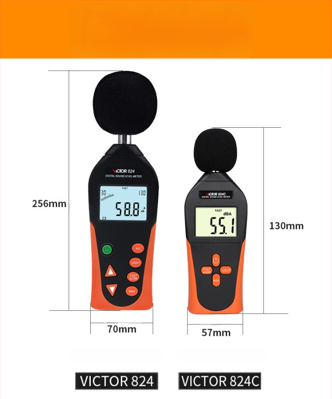Digitálny hlukomer VC824/VC824C | kompaktný merací prístroj hluku | rozsah 130 dB, presnosť 0.1, rozlíšenie 0.1