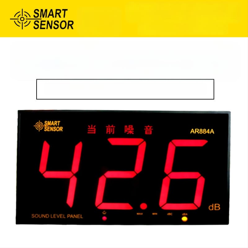 Shendawei AR884A digitálny merací prístroj hluku na stenu, rozsah 30–130 dB, presnosť ±1.5 dB, rozlíšenie 0.1 dB, prevádzková teplota 0–40°C