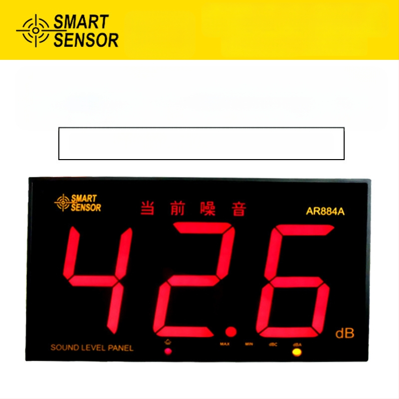 Shendawei AR884A digitálny merací prístroj hluku na stenu, rozsah 30–130 dB, presnosť ±1.5 dB, rozlíšenie 0.1 dB, prevádzková teplota 0–40°C