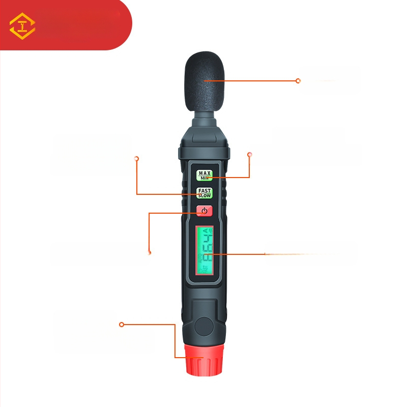 HT-64 digitálny hlukomer – rozsah 30–130 dB; presnosť ±1.5 dB (1 kHz), ±5 dB (8 kHz); rozlíšenie 1 dB