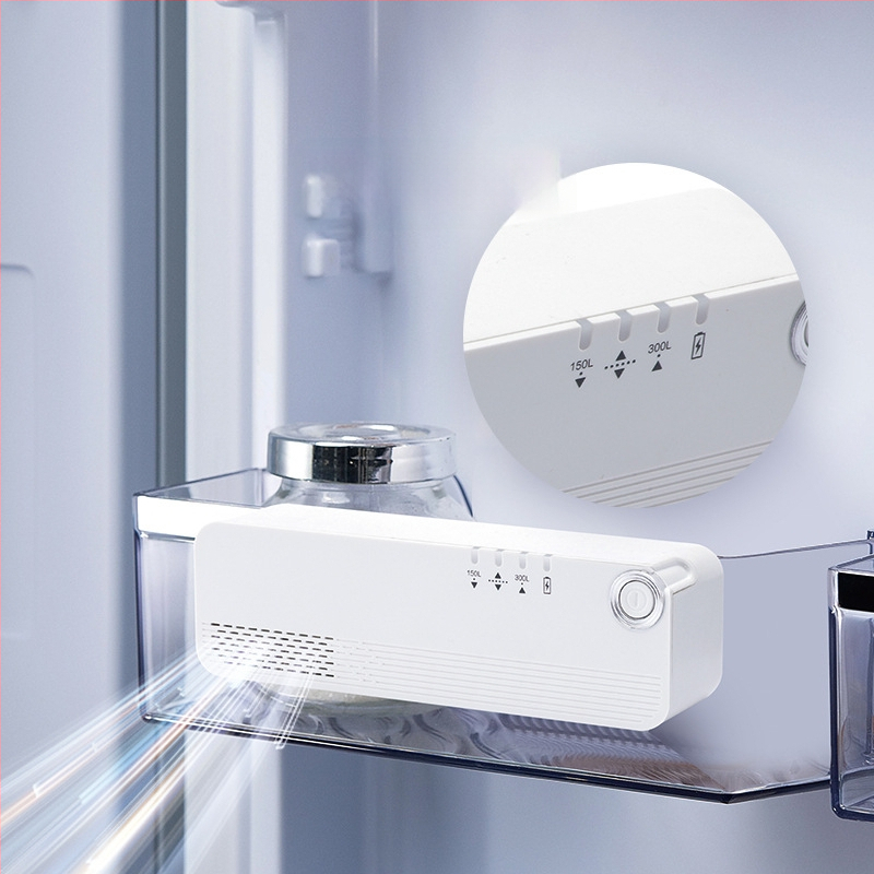 Dezodorizátor a sterilizátor do chladničky, USB napájaný, model QH-XD16, vhodný pre 41–60 m², hluk <45 dB, tlačidkové ovládanie