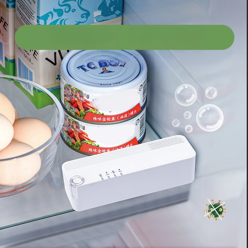 Dezodorizátor a sterilizátor do chladničky, USB napájaný, model QH-XD16, vhodný pre 41–60 m², hluk <45 dB, tlačidkové ovládanie