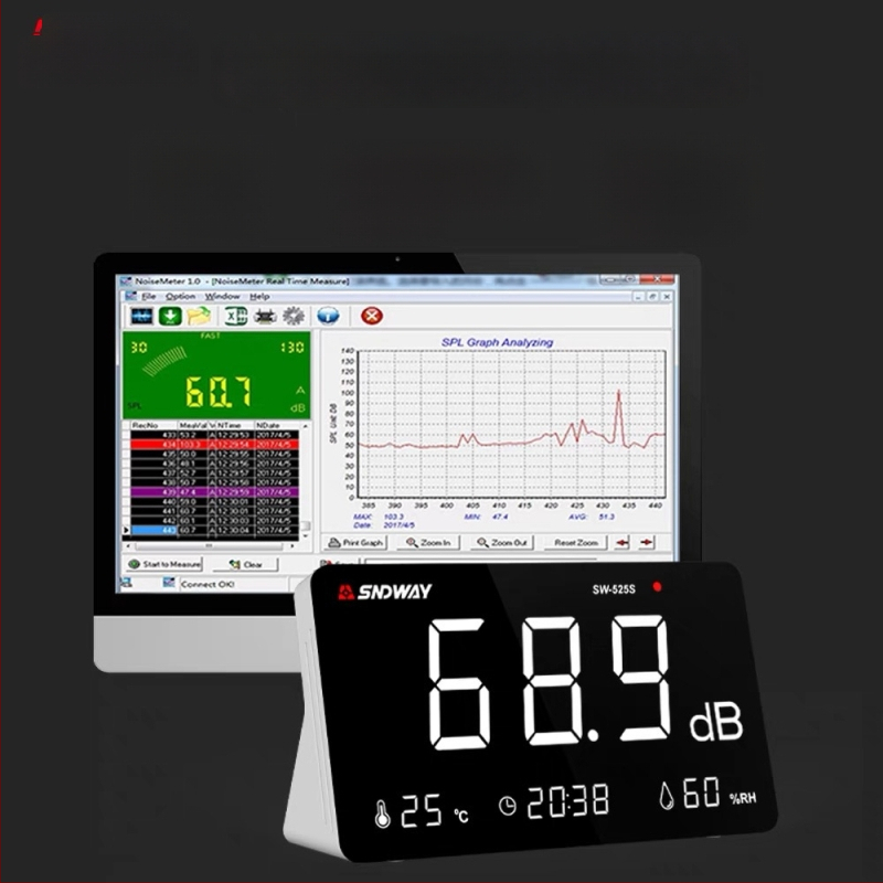 Stolný digitálny merač hluku SW-525S, rozsah 30-130 dB, presnosť ±1.5 dB, rozlíšenie 0.1 dB, prevádzková teplota 0-40°C