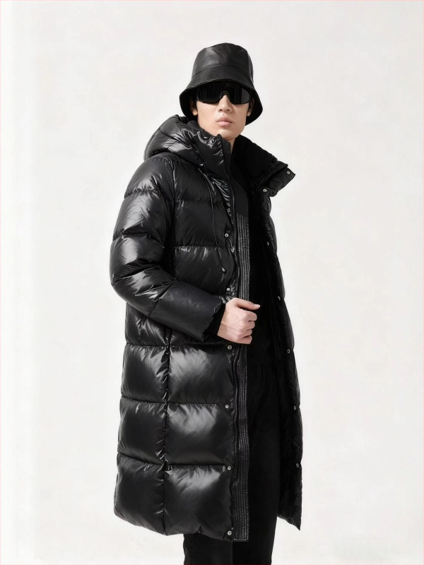 Prešívaný kabát s husím perím, extra hrubý, s kapucňou, predĺžený strih, výplň 301–350 g