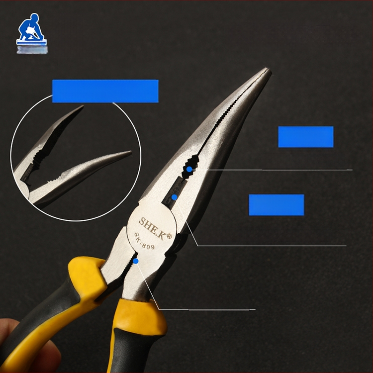 Kliešte s oblou ústou, s dlhým nosom s zubami, zahnutou hlavou, izolované, 45# oceľ