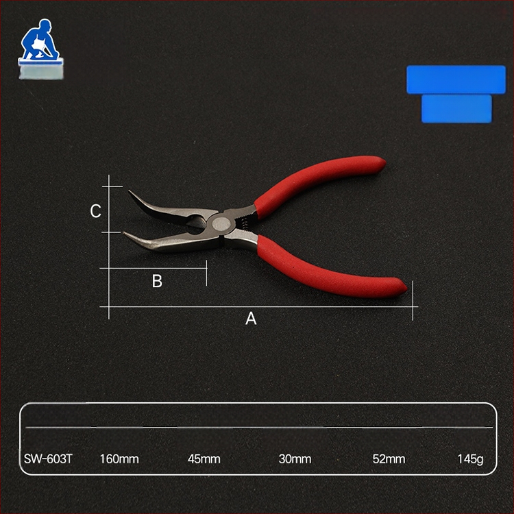 Kliešte s oblou ústou, s dlhým nosom s zubami, zahnutou hlavou, izolované, 45# oceľ