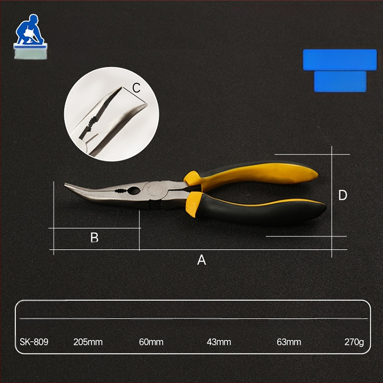 Kliešte s oblou ústou, s dlhým nosom s zubami, zahnutou hlavou, izolované, 45# oceľ