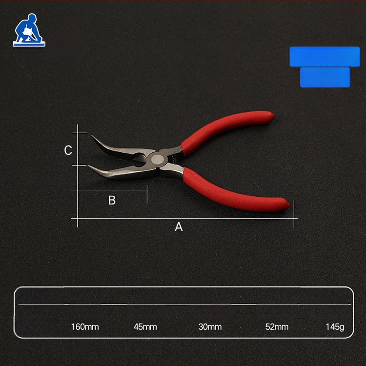 Kliešte s oblou ústou, s dlhým nosom s zubami, zahnutou hlavou, izolované, 45# oceľ