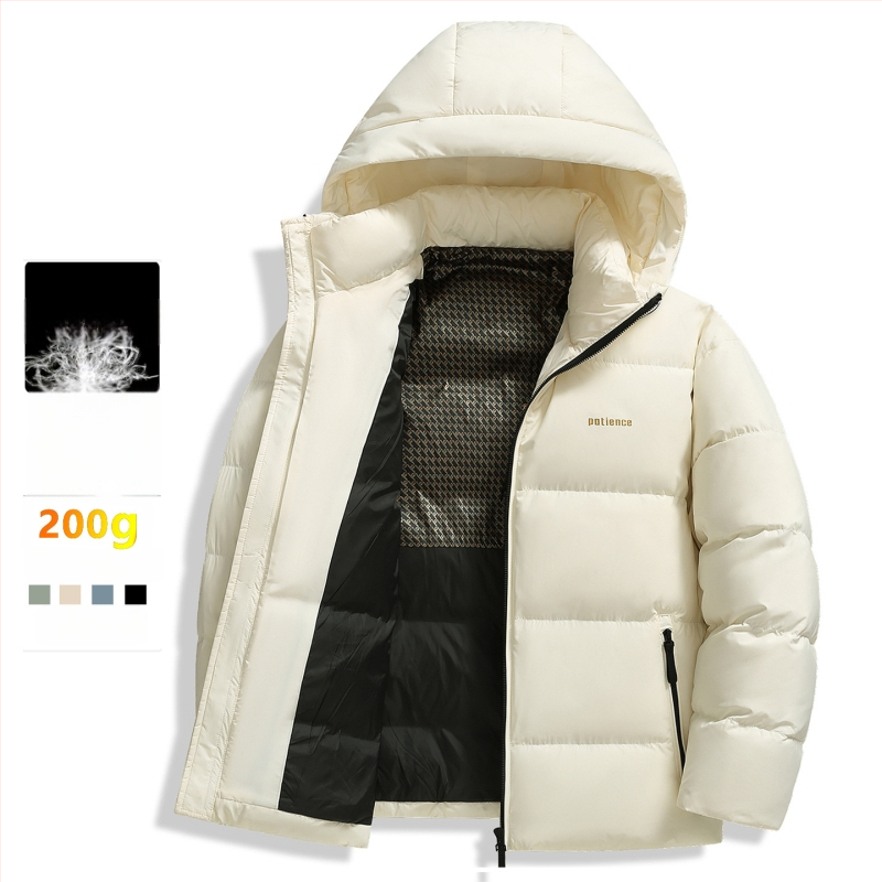 Pánska zimná bunda s kačacím páperím, výplň 650, podiel peria 86–90%, s kapucňou a zipsom, mäkká polyesterová tkanina