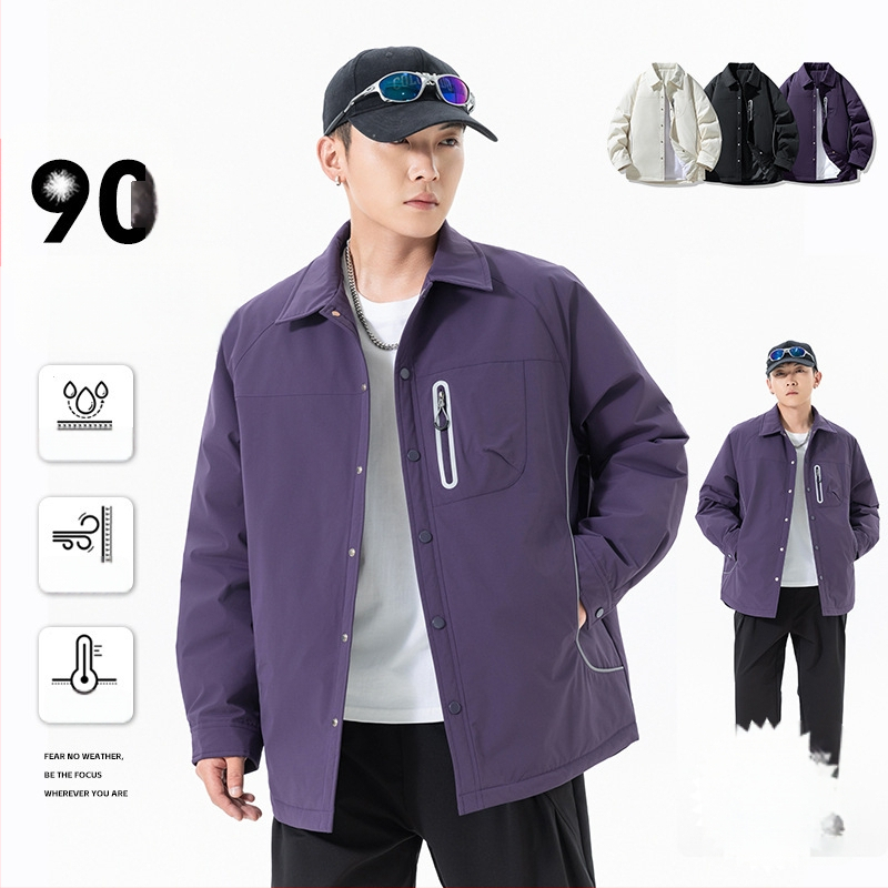 Pánska zimná péřová bunda, polyesterový materiál, dlhé rukávy, jednofarebný vzor, KF-F8290YR