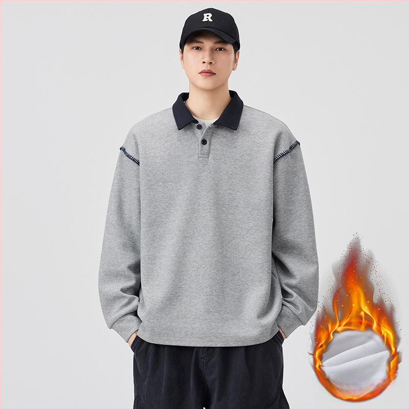 Meeste pushoodie fleece vooderduse, värvi blokk disain, Turn-Down kaelus, pullover, vaba lõige