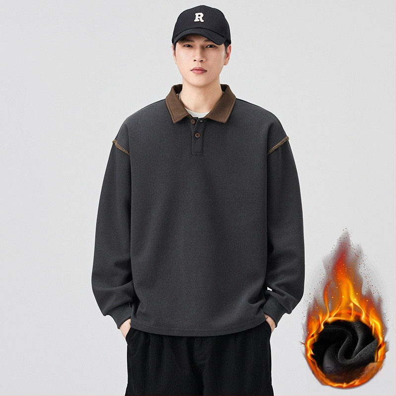 Meeste pushoodie fleece vooderduse, värvi blokk disain, Turn-Down kaelus, pullover, vaba lõige