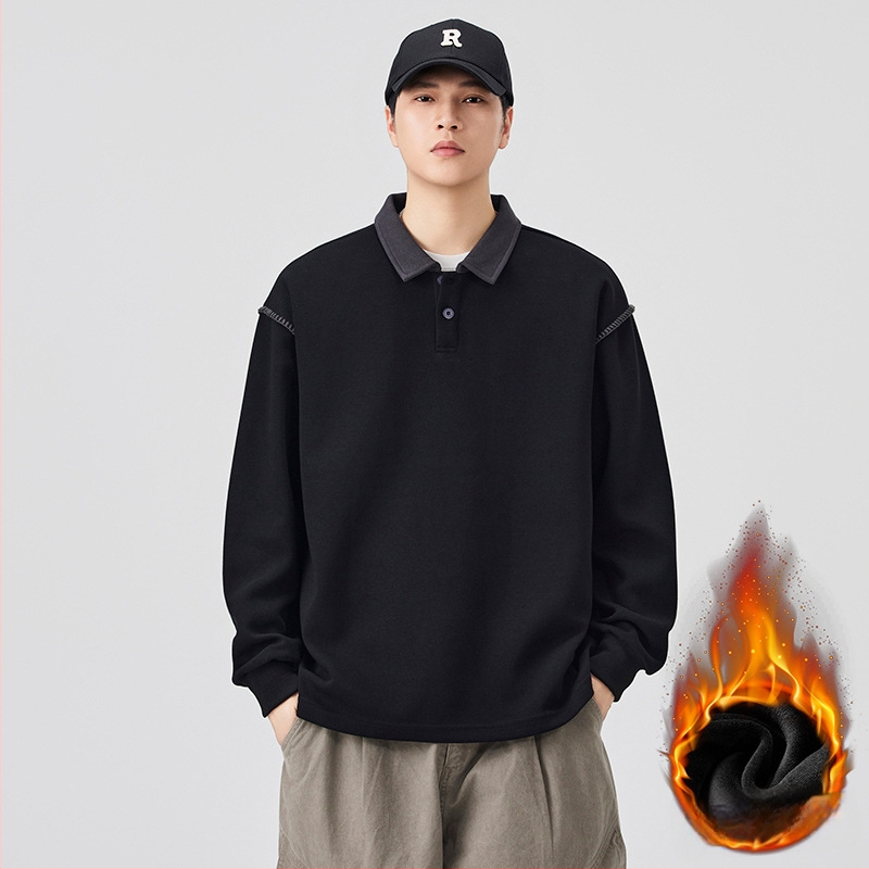 Meeste pushoodie fleece vooderduse, värvi blokk disain, Turn-Down kaelus, pullover, vaba lõige