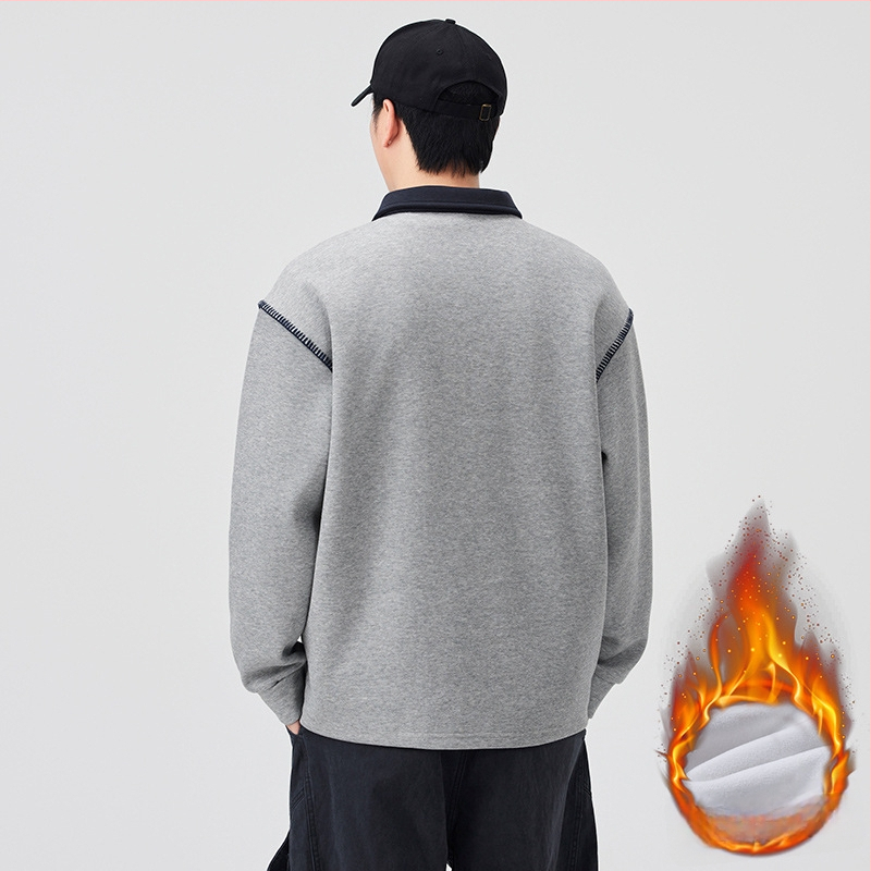 Meeste pushoodie fleece vooderduse, värvi blokk disain, Turn-Down kaelus, pullover, vaba lõige