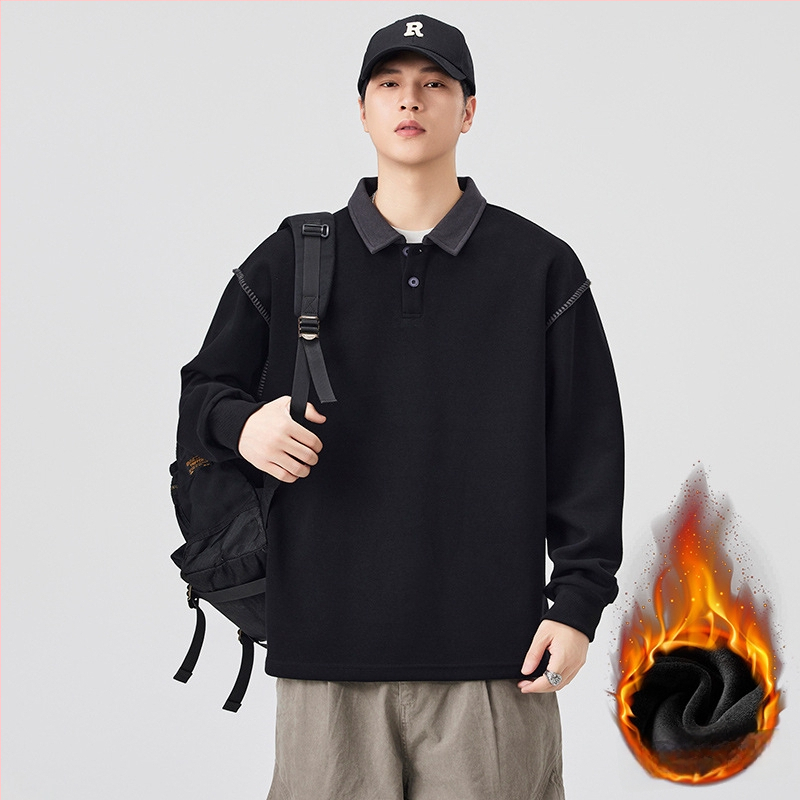 Meeste pushoodie fleece vooderduse, värvi blokk disain, Turn-Down kaelus, pullover, vaba lõige