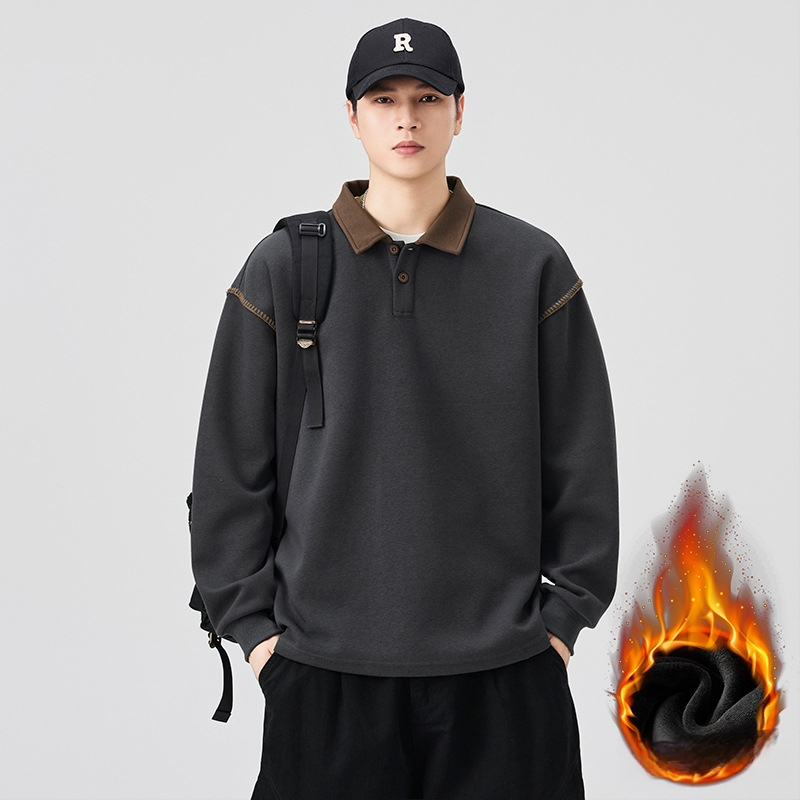 Meeste pushoodie fleece vooderduse, värvi blokk disain, Turn-Down kaelus, pullover, vaba lõige