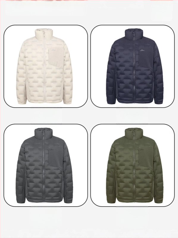 Meeste kerge sulejope, lühike lõige, stand-up krae, täidis valge pardi sule, Fill Power 550, sulede sisaldus 91–95%