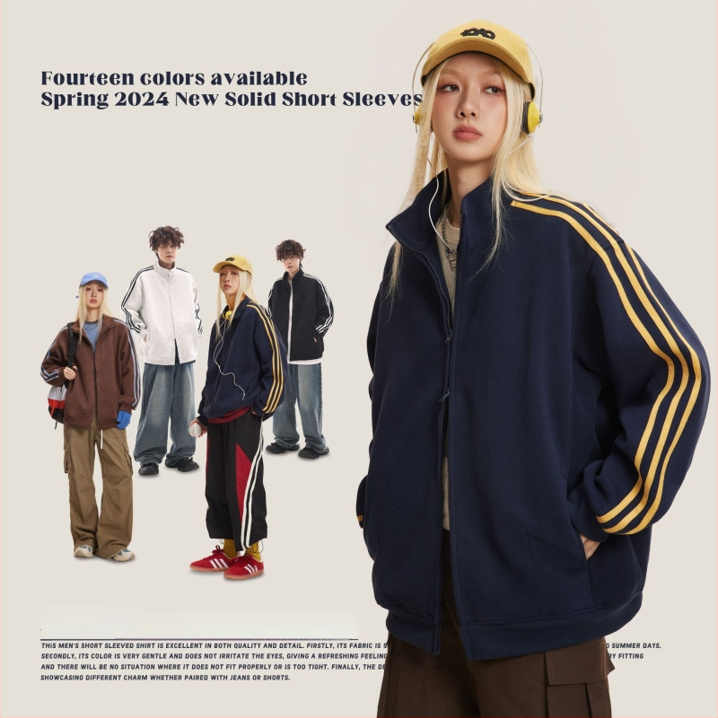 Puuvillane kardigan-jakk stand-up krae, eeslukk, vaba lõige, patch taskud