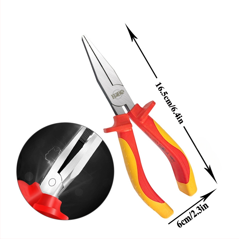 Izolované viacúčelové elektrikárske kliešte, ihlová špička, odizolovač káblov, chróm-molybdenová oceľ, hmotnosť 0,2 kg