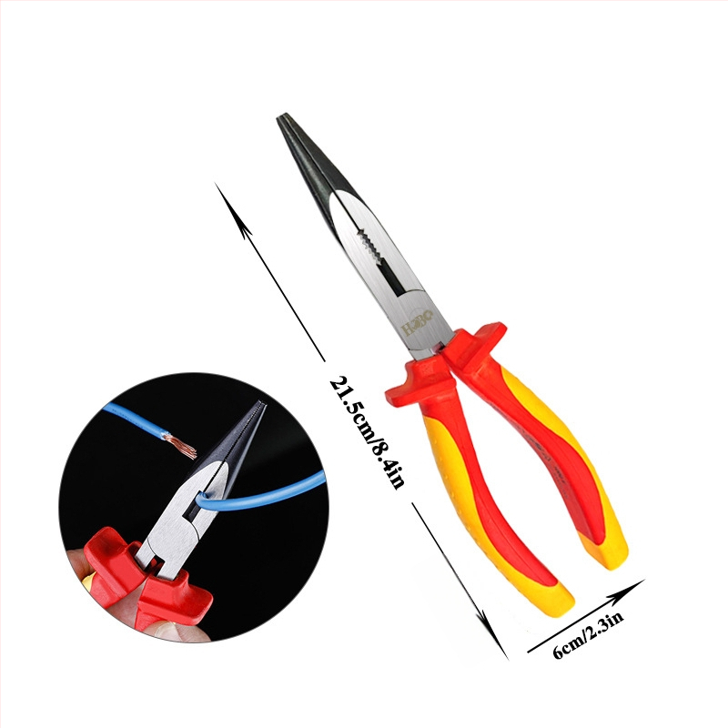 Izolované viacúčelové elektrikárske kliešte, ihlová špička, odizolovač káblov, chróm-molybdenová oceľ, hmotnosť 0,2 kg