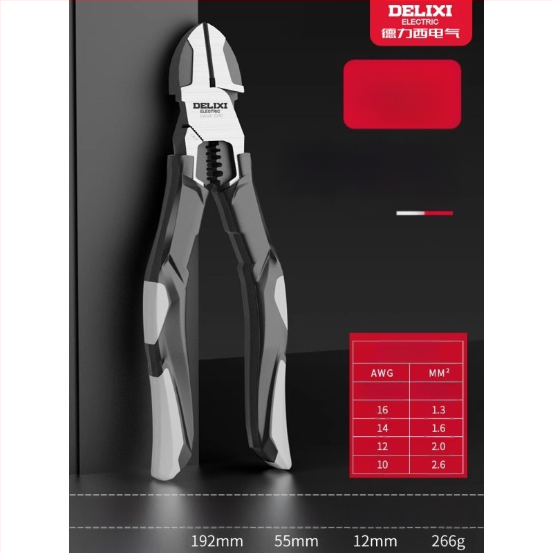 Delixi Electric priemyselné diagonálne rezné kliešte, vysoká tvrdosť, naklonené čeľuste, z chróm-vanádiovej ocele