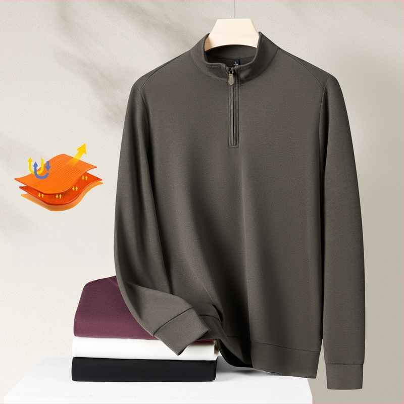 Sweatshirt/Fleece Shirt lukuga ja kõrge kaelaga, sünteetilise kiudude segu, paks fliis, sirge lõige