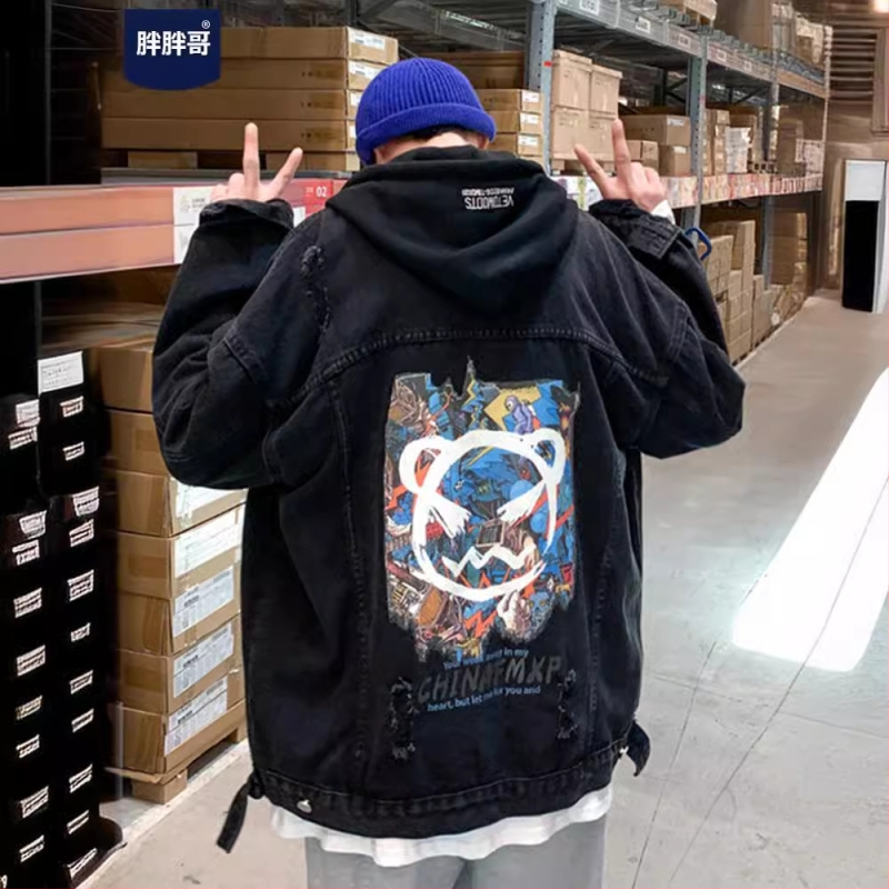 Meeste teksariidist-jakk, Korea stiil, vaba lõige, lapi kaelus, ühe nööbi sulgemine, kevad-sügis