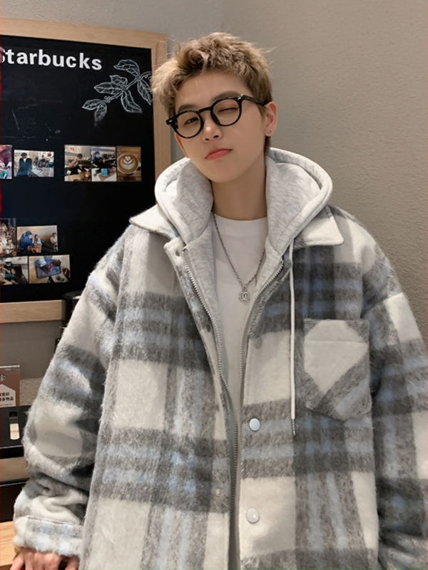 Meeste villane ruuduline jope, paksendatud talvine mudel, Hongkongi stiil, lapel-kaelus, tõmblukk, kapuutsita, külgmised taskud, vooder 100% polüester