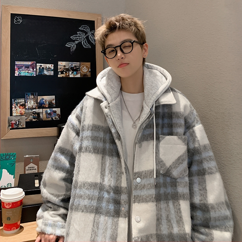 Meeste villane ruuduline jope, paksendatud talvine mudel, Hongkongi stiil, lapel-kaelus, tõmblukk, kapuutsita, külgmised taskud, vooder 100% polüester